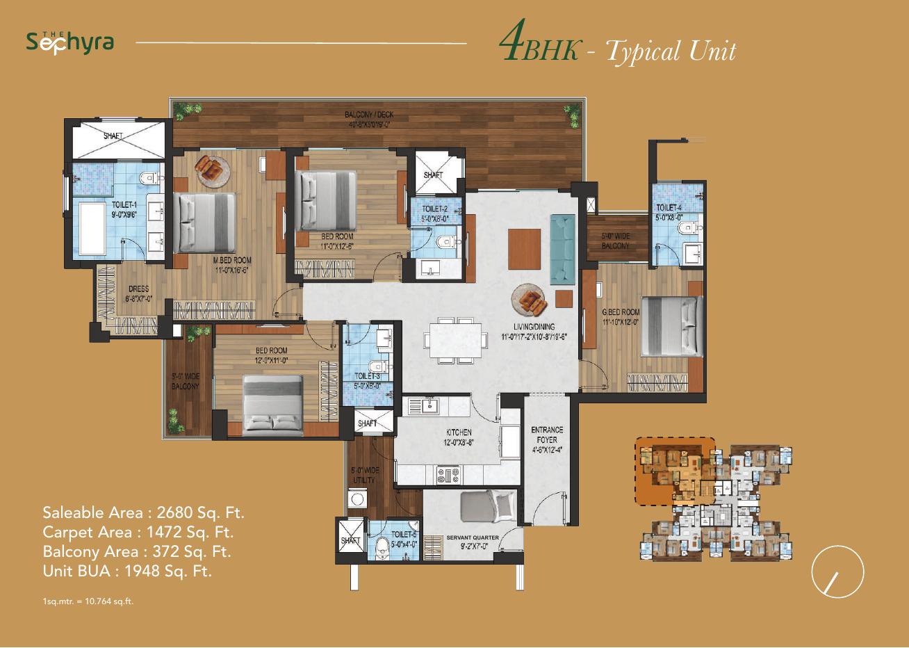 4 BHK Typical Unit with servant quarter